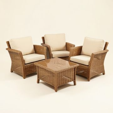 3 Piece Rattan Seating Group With Cushions (synthetic illustration; no displayed measurements)