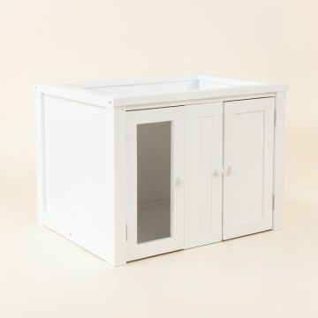 Moss Crossing Empty Furniture-Style Litter Enclosure - White (synthetic illustration; no displayed measurements)