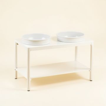 Cove Crest Pet Feeding Stand With Two Plain Empty Bowls - White (synthetic illustration; no displayed measurements)