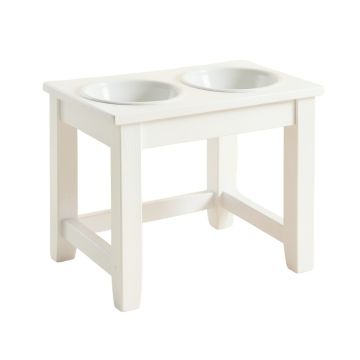 Linden Bend Pet Feeding Stand With Two Plain Empty Bowls - White