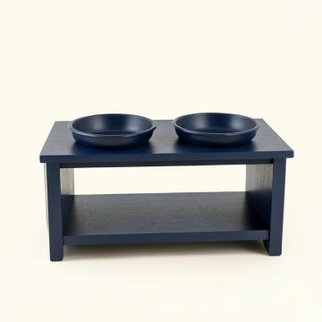 Linden Dell Pet Feeding Stand With Two Plain Empty Bowls - Navy (synthetic illustration; no displayed measurements)