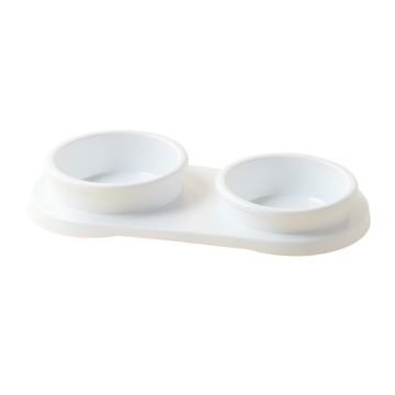 Stone Falls Pet Feeding Stand With Two Plain Empty Bowls - White
