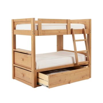 Tena Twin Over Full Bunk Bed With Trundle , Shelves And 4 Drawers
