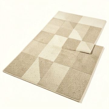 Rhodes Stripped Checker 3 Piece Hand-Knotted Beige Area Rug Set (synthetic illustration; no displayed measurements)