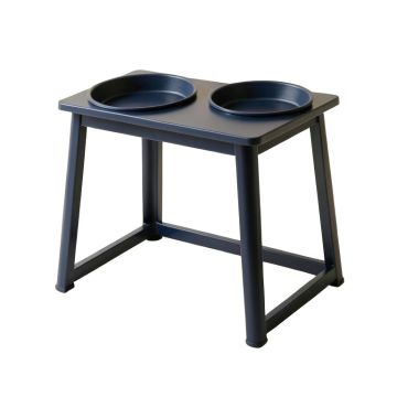 Rowan Brook Pet Feeding Stand With Two Plain Empty Bowls - Navy