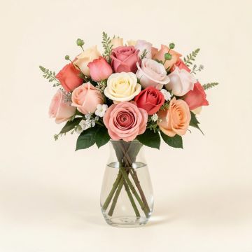 Real Touch Rose Floral Arrangement In Glass Vase (synthetic illustration; no displayed measurements)
