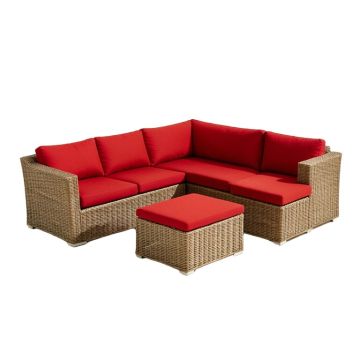 Breakwater Bay 5Pcs Patio Set Sectional Rattan Wicker Furniture Set W/ Red Cushion