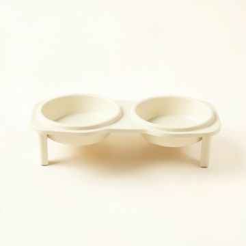 Maple Crossing Pet Feeding Stand With Two Plain Empty Bowls - Ivory (synthetic illustration; no displayed measurements)