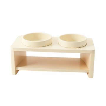 Meadow Brook Pet Feeding Stand With Two Plain Empty Bowls - Cream