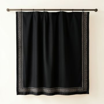 Briar Falls Shower Curtain Hanging Flat From A Plain Rod - Black (synthetic illustration; no displayed measurements)