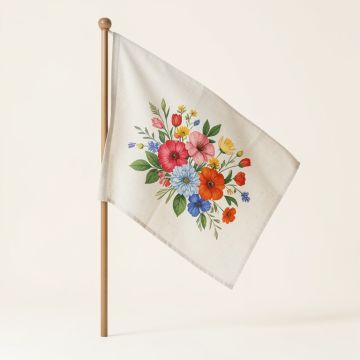 Canadian Patriotic Basket Of Flowers Linen Garden Flag (synthetic illustration; no displayed measurements)