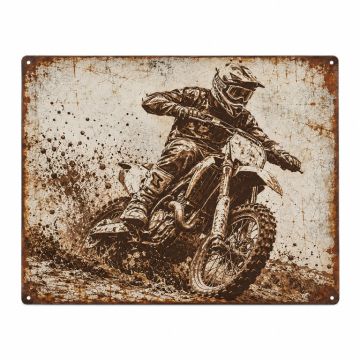 Personalized Distressed Vintage-Look Dirt Bike Graphic Art Print On Metal