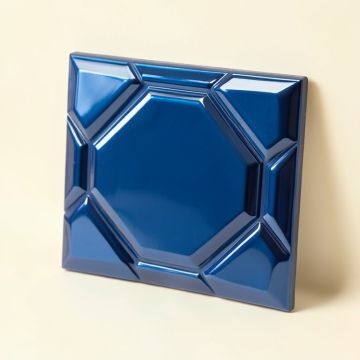 Faceted 2 '' X 6 '' Beveled Glass Mosaic Tile In Glossy Metallic/Blue (synthetic illustration; no displayed measurements)