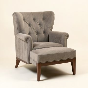 Cheviotdale 27.2 '' Wide Tufted Polyester Wingback Chair And Ottoman (synthetic illustration; no displayed measurements)