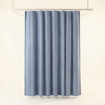 Harbor Branch Shower Curtain Hanging Flat From A Plain Rod - Blue (synthetic illustration; no displayed measurements)