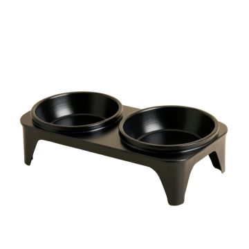 Cedar Bend Pet Feeding Stand With Two Plain Empty Bowls - Black
