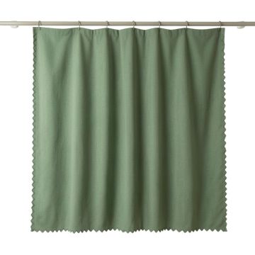 River Dell Shower Curtain Hanging Flat From A Plain Rod - Green