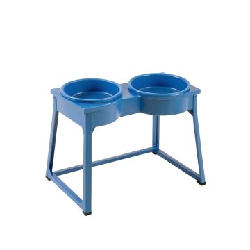 Ridge Bridge Pet Feeding Stand With Two Plain Empty Bowls - Blue