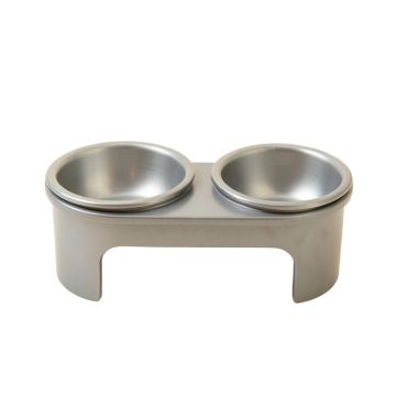 Stone Arc Pet Feeding Stand With Two Plain Empty Bowls - Gray