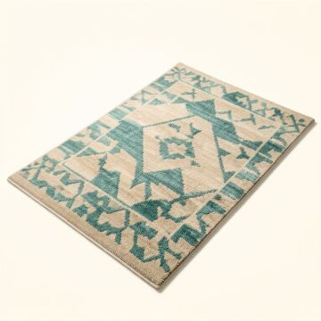 Eleonora Geometric Beige/Teal Indoor/Outdoor Area Rug (synthetic illustration; no displayed measurements)