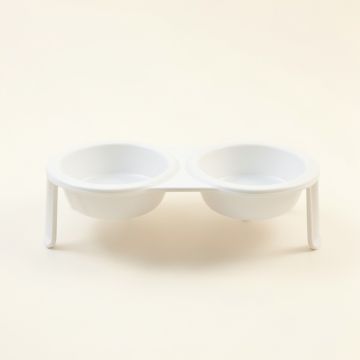 Dawn Arc Pet Feeding Stand With Two Plain Empty Bowls (synthetic illustration; no displayed measurements)