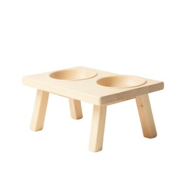 Oak Branch Pet Feeding Stand With Two Plain Empty Bowls - Ivory