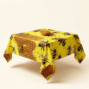 Bumble Bees Producing Honey By Filling Honeycombs Cells Themed Graphic Image Tabletop (synthetic illustration; no displayed measurements)
