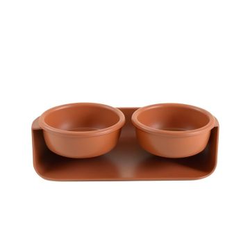 Dawn Falls Pet Feeding Stand With Two Plain Empty Bowls - Terracotta
