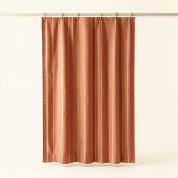 Laurel Falls Shower Curtain Hanging Flat From A Plain Rod - Terracotta (synthetic illustration; no displayed measurements)