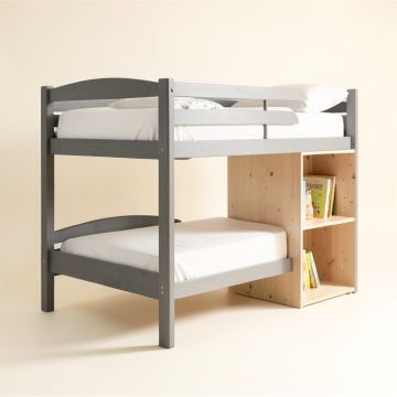 Miacomet Twin Over Full L Solid Wood Bunk Bed With Bookcase And Shelves (synthetic illustration; no displayed measurements)