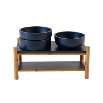 Cliff Crest Pet Feeding Stand With Two Plain Empty Bowls - Navy