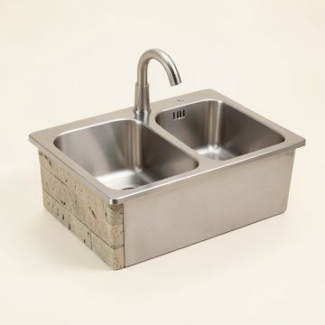 Kohler Tailor Large Double Basin Stainless Steel Sink With Etched Stone Insert (synthetic illustration; no displayed measurements)