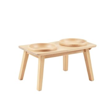 Aspen Crest Pet Feeding Stand With Two Plain Empty Bowls - Beige