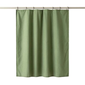 Cedar Falls Shower Curtain Hanging Flat From A Plain Rod - Green
