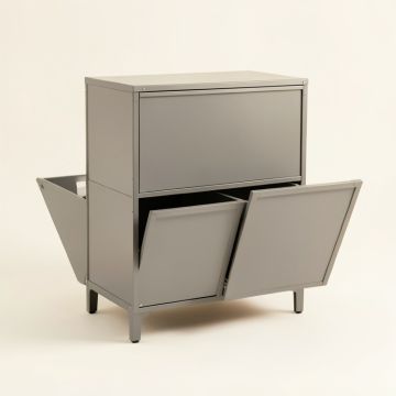 Elm Bridge Freestanding Pull-Out Hamper Cabinet - Gray (synthetic illustration; no displayed measurements)