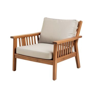 Camren Deep Seating Teak Loveseat With Cushions (synthetic illustration; no displayed measurements)