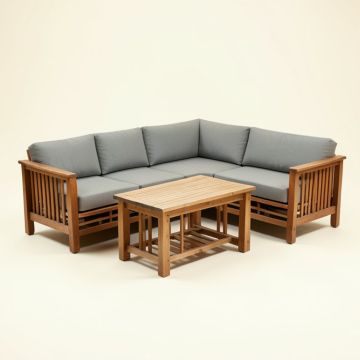 Winston Porter 4Pcs Wooden Patio Furniture Set Table & Sectional Sofa Garden (synthetic illustration; no displayed measurements)