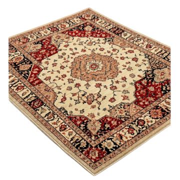 Oriental Machine Made Power Loom Wool/Polyester Beige/Black/Red Area Rug