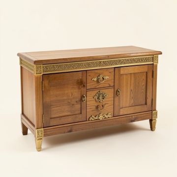 Console With 1 Drawer , Brass Decoration And Top In Wood (synthetic illustration; no displayed measurements)