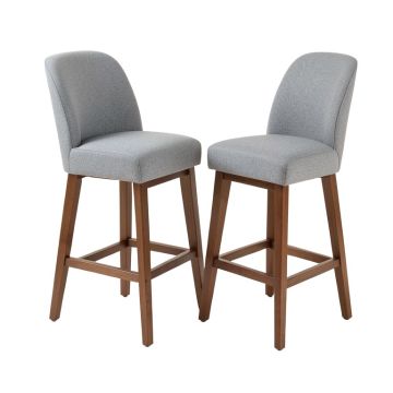 Quinton Set Of 2 Fabric Barstools Nail Head Trim Counter Height Dining Side Chairs Grey