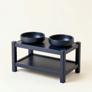Ash Dale Pet Feeding Stand With Two Plain Empty Bowls - Navy (synthetic illustration; no displayed measurements)