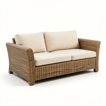 Ametra 122 '' Wide Outdoor Wicker Patio Sofa With Cushions (synthetic illustration; no displayed measurements)