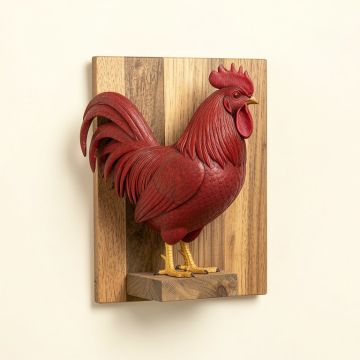 Rooster On Wooden Block Wall Décor (synthetic illustration; no displayed measurements)