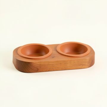 Maple Canyon Pet Feeding Stand With Two Plain Empty Bowls - Terracotta (synthetic illustration; no displayed measurements)