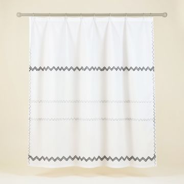 Ash Edge Shower Curtain Hanging Flat From A Plain Rod - White (synthetic illustration; no displayed measurements)