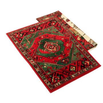 Geometric Machine Made Power Loom Wool And Polyester Red/Green/Black Area Rug