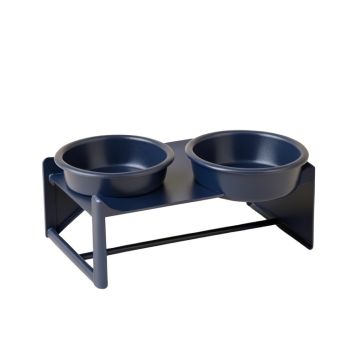 Bay Bluff Pet Feeding Stand With Two Plain Empty Bowls - Navy
