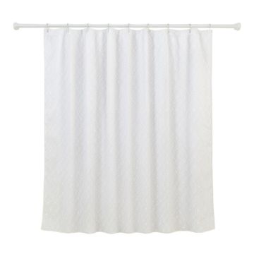 Meadow Arc Shower Curtain Hanging Flat From A Plain Rod - White
