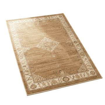 Munroe Tribal Botemir Oriental Hand-Knotted Wool Cream/Brown Area Rug