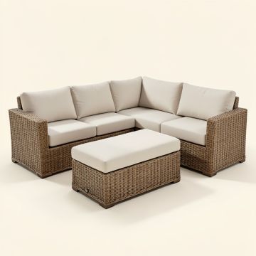 Merlyn 8-Piece Patio Wicker Corner Sofa With Cushions , Ottoman And Coffee Table (synthetic illustration; no displayed measurements)